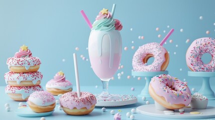Pastel Donuts and Milkshake.