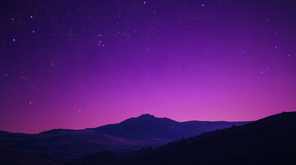 fantastic purple starry sky with silhouette of mountains