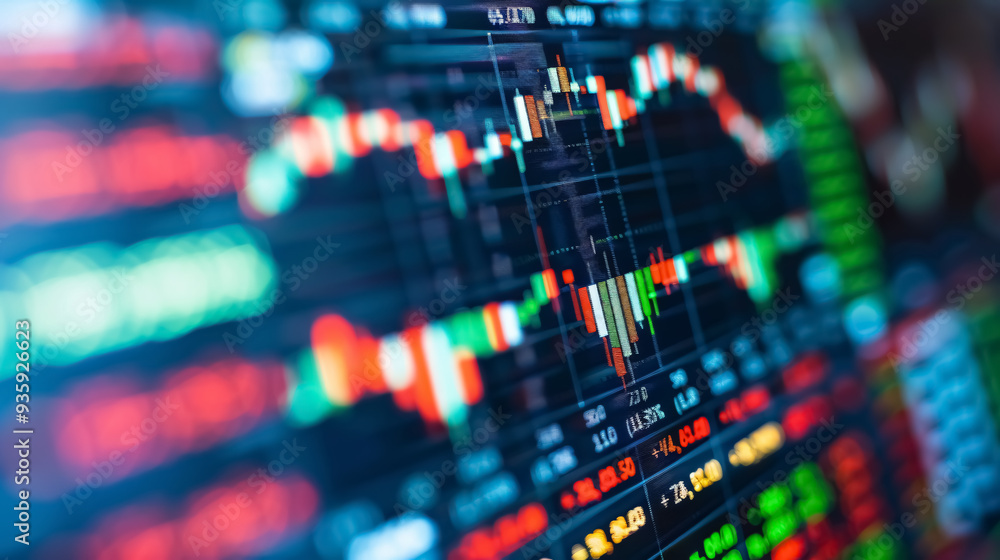 Poster detailed view of a stock market exchange interface on a computer screen, displaying graphs