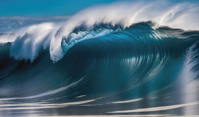 A large wave crashes against the shore in a powerful display of nature's force