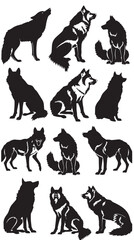 Naklejka premium Set of wolf silhouettes isolated vector