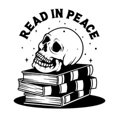 Book with Skull | Books | Skull in Book | Read in Peace | Book Skull | Book of Death | Book Lover | Silent Reading | Original Illustration | Vector and Clipart | Cutfile and Stencil