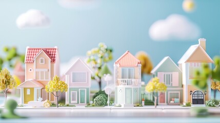 Miniature Village with Pastel Houses.