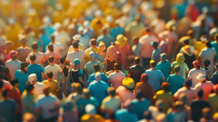 Fototapeta premium A large crowd of people seen from above, blending into a kaleidoscope of colors and creating a sense of unity and diversity amid a vibrant atmosphere.