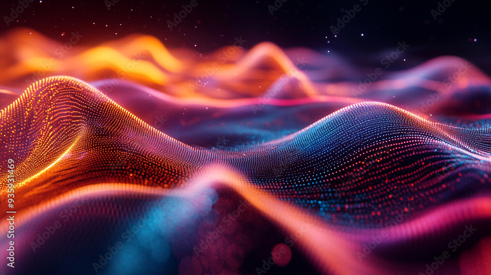 Poster vibrant digital waves illuminate the night with a mesmerizing play of colors and patterns in a stunn