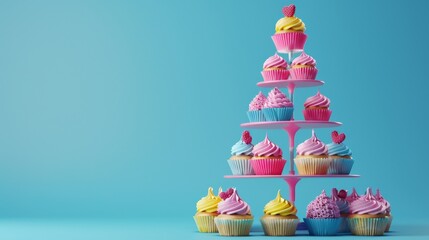 Colorful cupcakes on a stand.