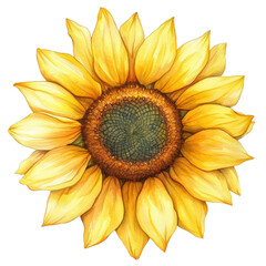 A vibrant sunflower with bright yellow petals and a detailed center, perfect for adding a cheerful touch to any project.