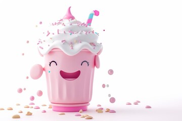 Cute cartoon milkshake with sprinkles and a happy face.