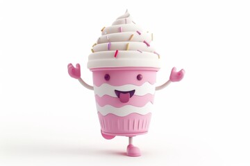 Happy Ice Cream Cone Character.