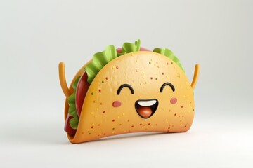 Happy Taco Cartoon Character 3D Rendering.
