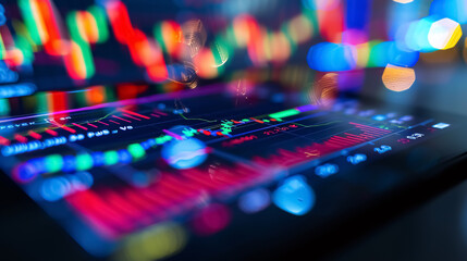 Digital stock market interface on a tablet screen.