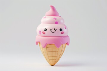 Cute Pink Ice Cream Cone Character.