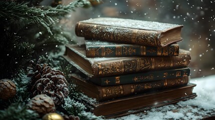 ancient magic christmas books with cryptic writings for a background