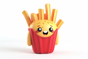 Cute cartoon french fries in a red paper bag.