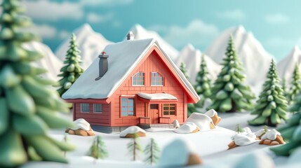 Cozy Winter Cabin in Snowy Mountains.