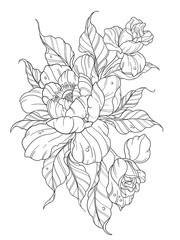 Peony Flower Tattoo Flash Vector Vinyl Cut T-shirt	
