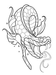 Snake Traditional with Flowers Tattoo Stencil T-shirt Print