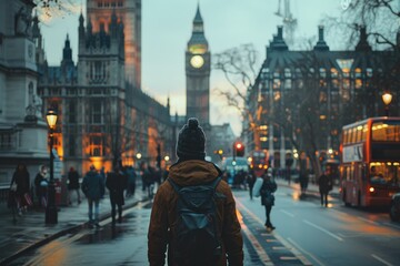 Obraz premium Man Walking in London City Background with Detailed Hands