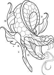 Snake Traditional with Flowers Tattoo Stencil T-shirt Print
