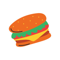 Burger colorful vector cartoon. Fast food burger vector clipart icon.