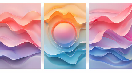 Obraz premium SET Modern poster design with gradient round sphere in the center. Colorful banner design with 3d gradient background