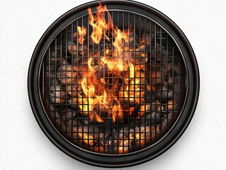 Top view of a grill with glowing embers and sizzling food, capturing the essence of outdoor cooking and barbecue culture. Perfect for culinary enthusiasts and backyard gatherings.
