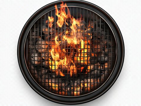 Top view of a grill with glowing embers and sizzling food, capturing the essence of outdoor cooking and barbecue culture. Perfect for culinary enthusiasts and backyard gatherings.
