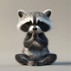 Obraz premium 3d cute cartoon character raccoon meditation. Forest animals meditate. Animals yoga