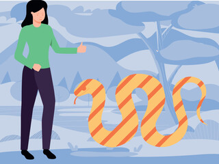 The girl is looking at the snake.