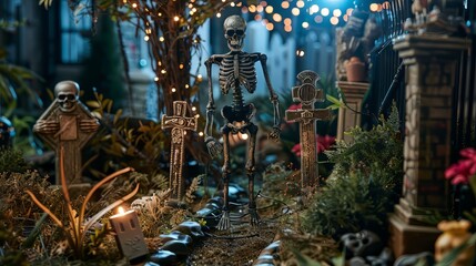 Obraz premium Skeleton yard with haunted ambiance and gravestones for Halloween decor
