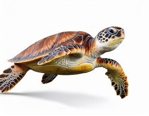 Fototapeta premium Green Sea Turtle isolated on white background. 3d render illustration.