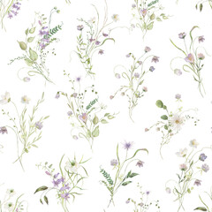 Seamless pattern with hand painted watercolor flowers. Delicate design for Summer textile design, scrapbook paper, decorations. Floral seamless pattern. 