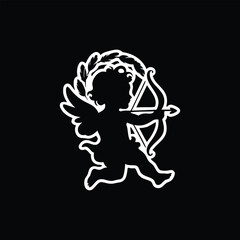 Little Cupid with wings bow and arrow silhouette Sticker Vector illustration.