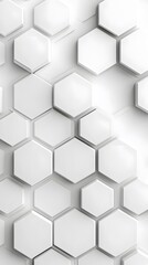 Fototapeta premium 3D White Hexagons on White Background, Abstract Image, Texture, Pattern, Wallpaper, Cover and Screen of Smartphone, Cell Phone, Computer, Laptop, 9:16 and 16:9 Format