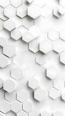 Fototapeta premium 3D White Hexagons on White Background, Abstract Image, Texture, Pattern, Wallpaper, Cover and Screen of Smartphone, Cell Phone, Computer, Laptop, 9:16 and 16:9 Format