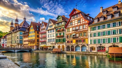 Obraz premium Old Town architecture in Lucerne, Switzerland featuring historic buildings, colorful facades