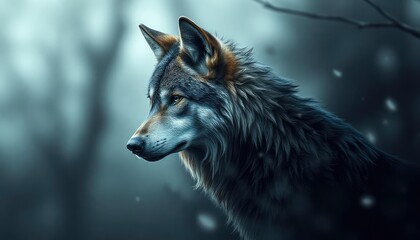 Naklejka premium Wolf wallpaper with decay effect, ai