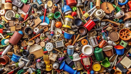 Abstract of a cluttered and overwhelming amount of items , overproduction, excess, abundance, surplus, clutter, mess