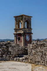 Obraz premium View of the clock tower Kampana Fort from the old fortress in Corfu