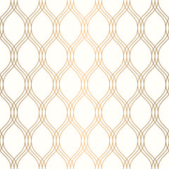 Fototapeta premium Gold wave line seamless pattern. Luxury ogee repeat background vector.
