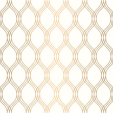 Gold wave line seamless pattern. Luxury ogee repeat background vector.