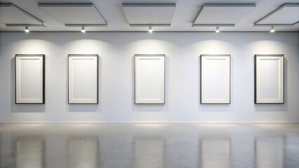 Minimalist mockup of art gallery frames on white wall, gallery, frames, mockup, minimalist, art, white, wall, interior