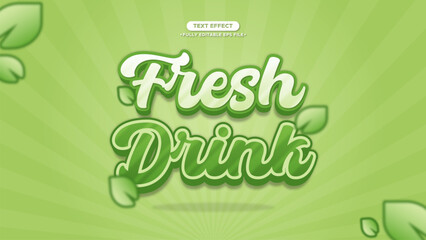 Fresh Drink 3D Text Effect with Green Nature Style Background and Color