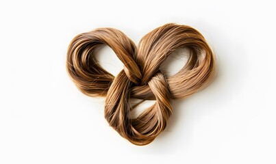 Brown hair knot in shape of heart, isolated on white background. 