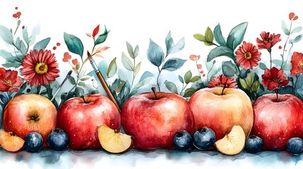 Watercolor banner design for Teacher Appreciation Day with a mix of flowers, teaching tools, and a heartfelt message.