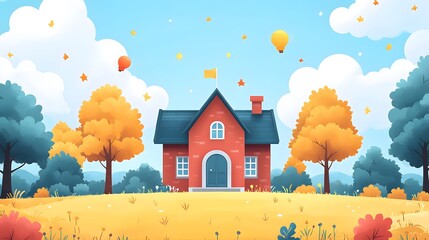 Teacher Day animation vector featuring a school building and campus elements in a playful style.