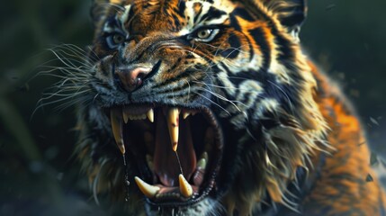 Close-up of a Roaring Tiger