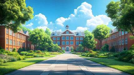 School building and campus elements in animated vector style, perfect for Teacher Day and back to school.