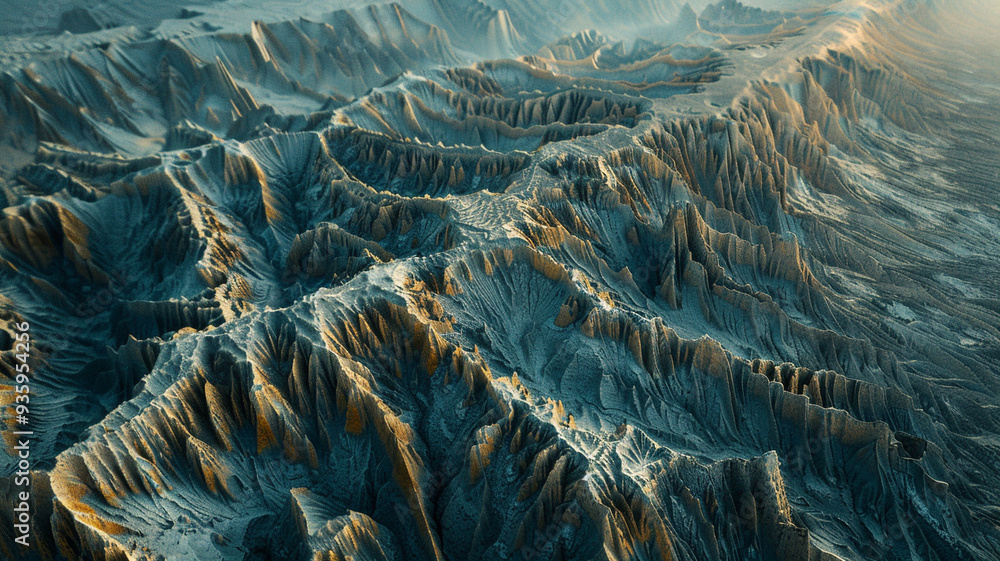 Wall mural an aerial view of a plateau eroded into a series of sharp ridges