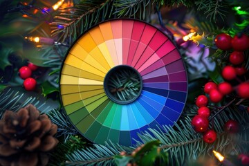 A Christmas color wheel displaying festive shades of red, green, gold, and silver.